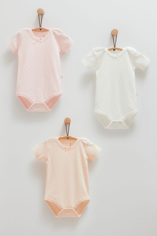 Caramell 100% Cotton 3-Piece Short Sleeve Bodysuit Set for Baby Girls