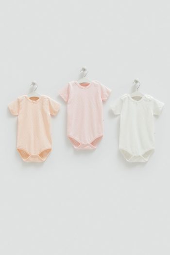 Caramell 100% Cotton 3-Piece Short Sleeve Bodysuit Set for Baby Girls