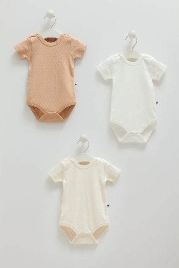 Caramell 100% Cotton 3-Piece Short Sleeve Bodysuit Set for Baby Boys