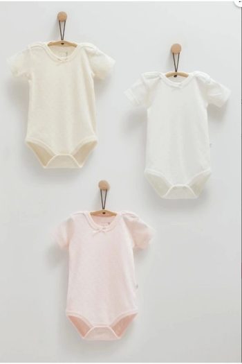 Caramell Beige 3-Piece Short Sleeve Bodysuit Set for Girls