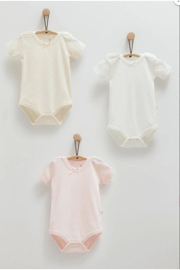 Caramell Beige 3-Piece Short Sleeve Bodysuit Set for Girls