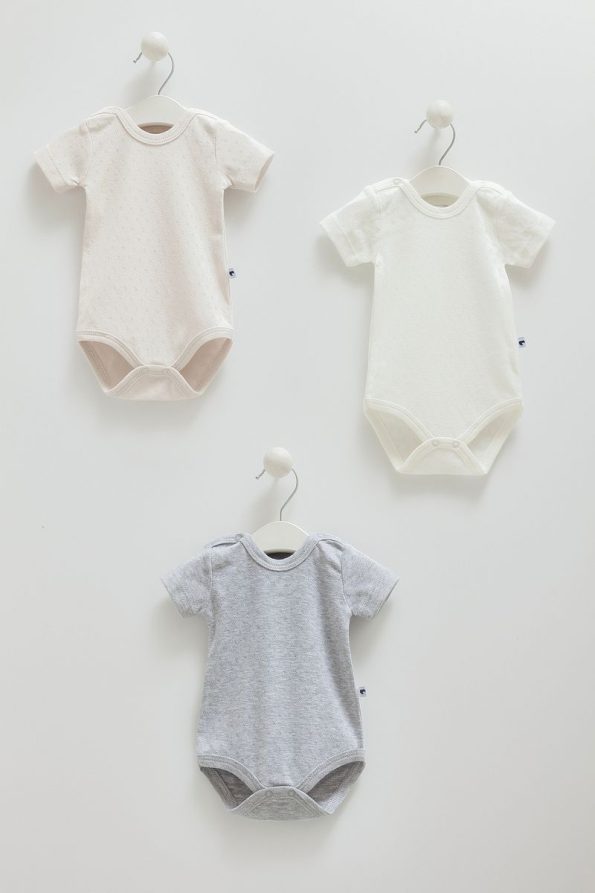 Caramell 100% Cotton 3-Pack Short Sleeve Bodysuit Set for Boys