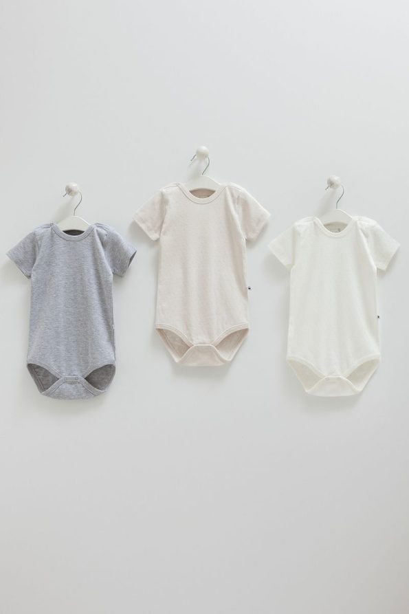 Caramell 100% Cotton 3-Pack Short Sleeve Bodysuit Set for Boys