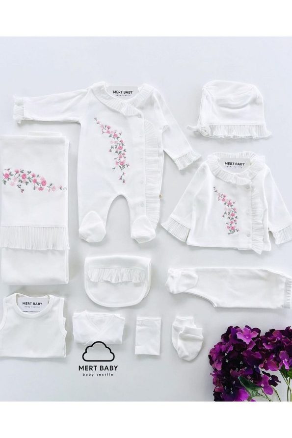 Mert Baby Floral Embroidered Lace Hospital Set