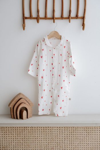 Muslin Baby Romper | Red Hearts