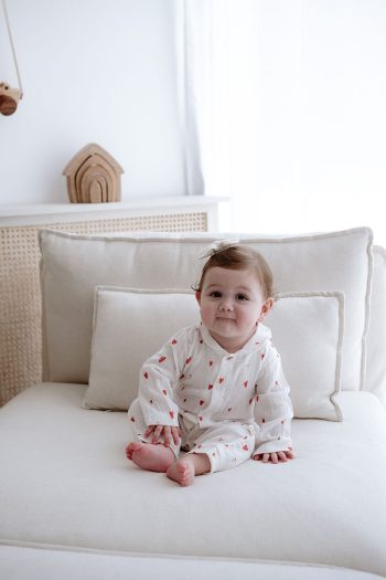 Muslin Baby Romper | Red Hearts