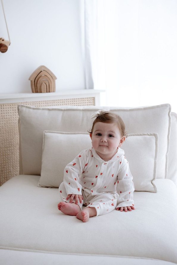 Muslin Baby Romper | Red Hearts