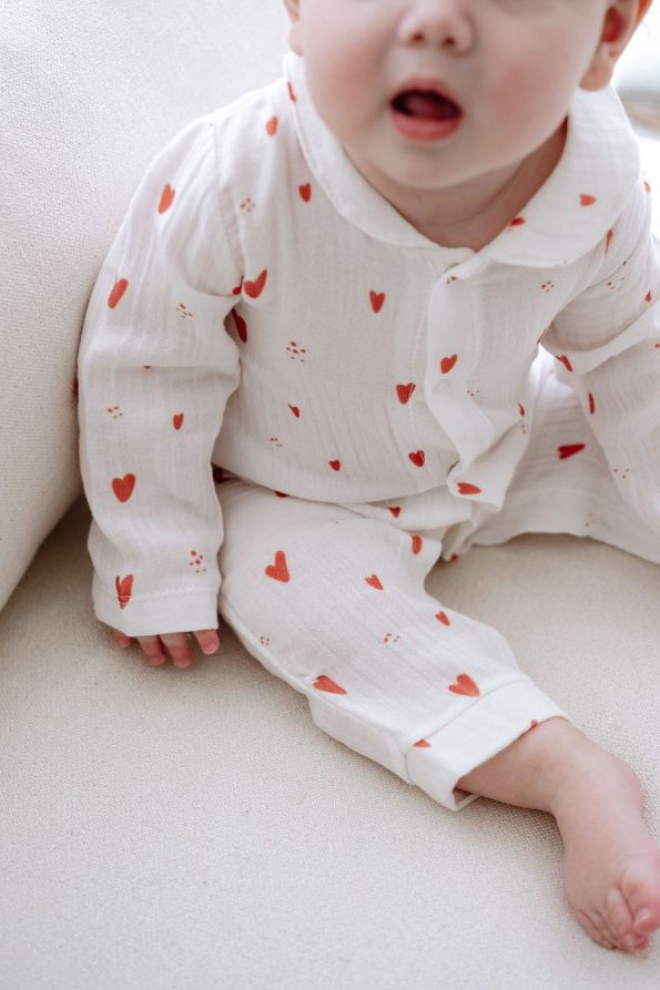 Muslin Baby Romper | Red Hearts