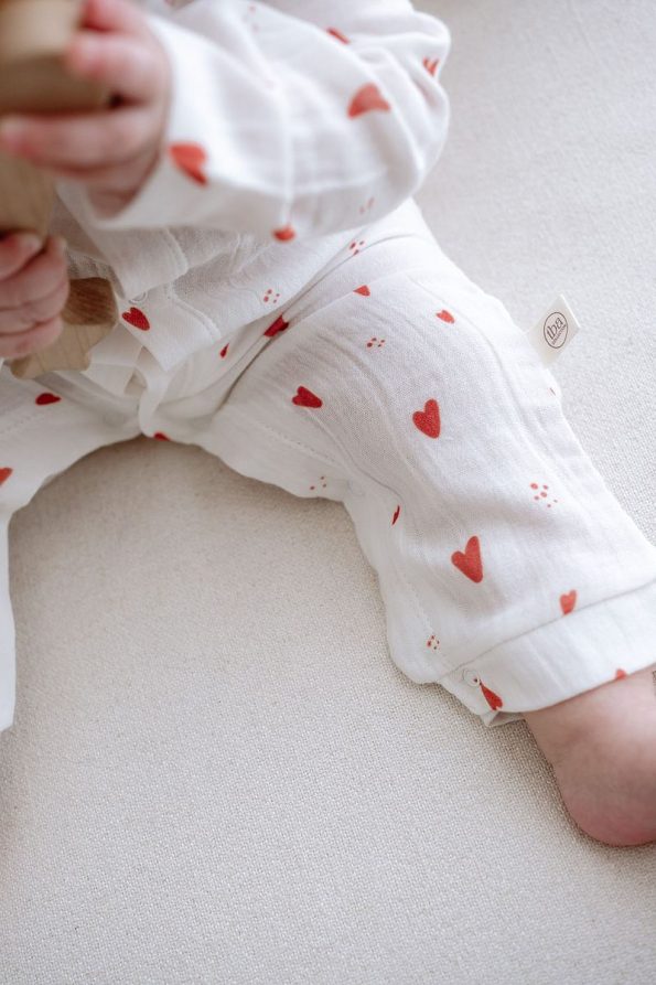 Muslin Baby Romper | Red Hearts
