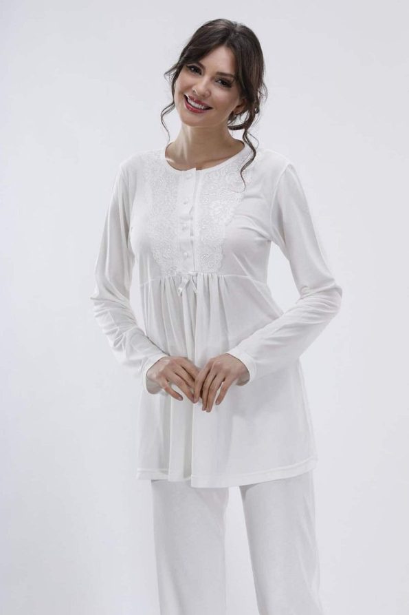 Riverine Ecru Maternity and Nursing Pajama Set - XL