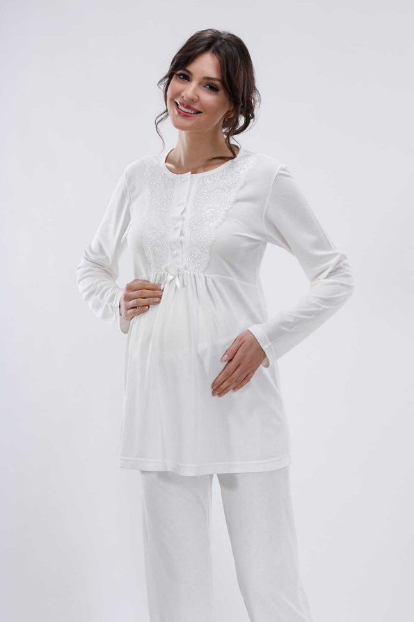 Riverine Ecru Maternity and Nursing Pajama Set - XL
