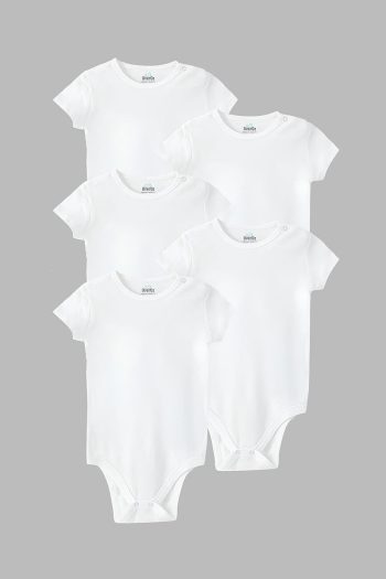 Overoz Organic 100% Cotton Basic White Short Sleeve Baby Bodysuit Set