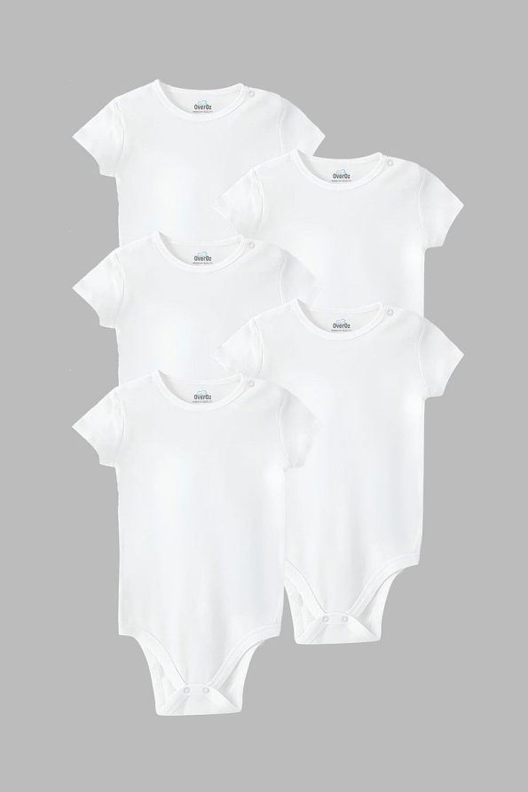 Overoz Organic 100% Cotton Basic White Short Sleeve Baby Bodysuit Set