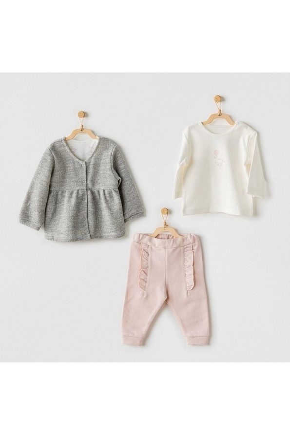 Andy Wawa Ballerina 3-Piece Baby Set in Grey Ecru Pink