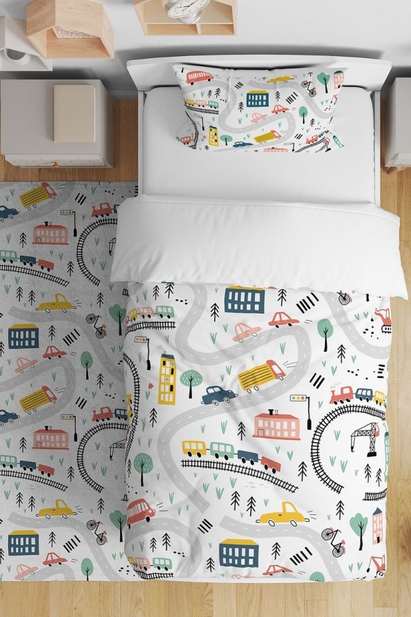 Evpanya White City Traffic Pattern Twin Bedding Set