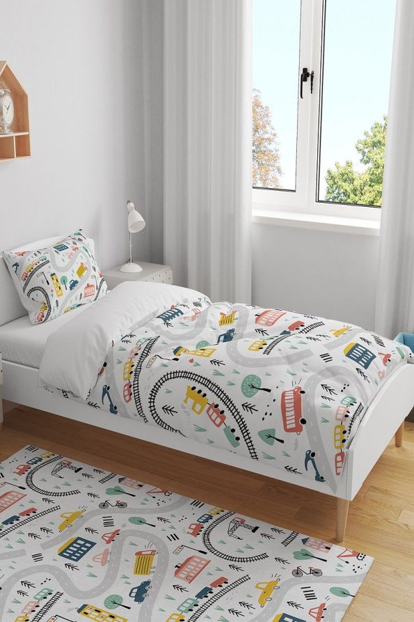 Evpanya White City Traffic Pattern Twin Bedding Set