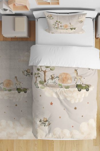Evpanya Jeep Themed Cute Africa Safari Single Bed Set