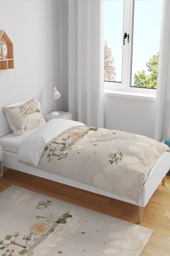 Evpanya Jeep Themed Cute Africa Safari Single Bed Set