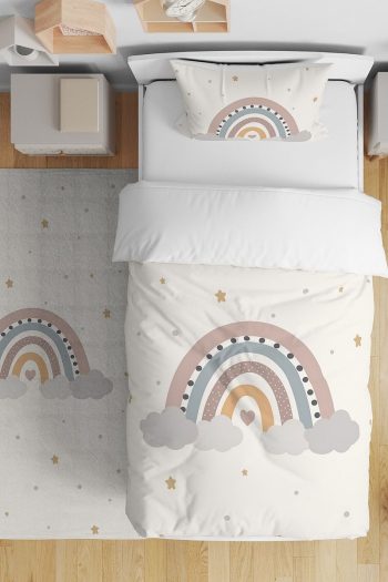 Evpanya Simple Pastel Rainbow Pattern Single Baby Children's Duvet Set
