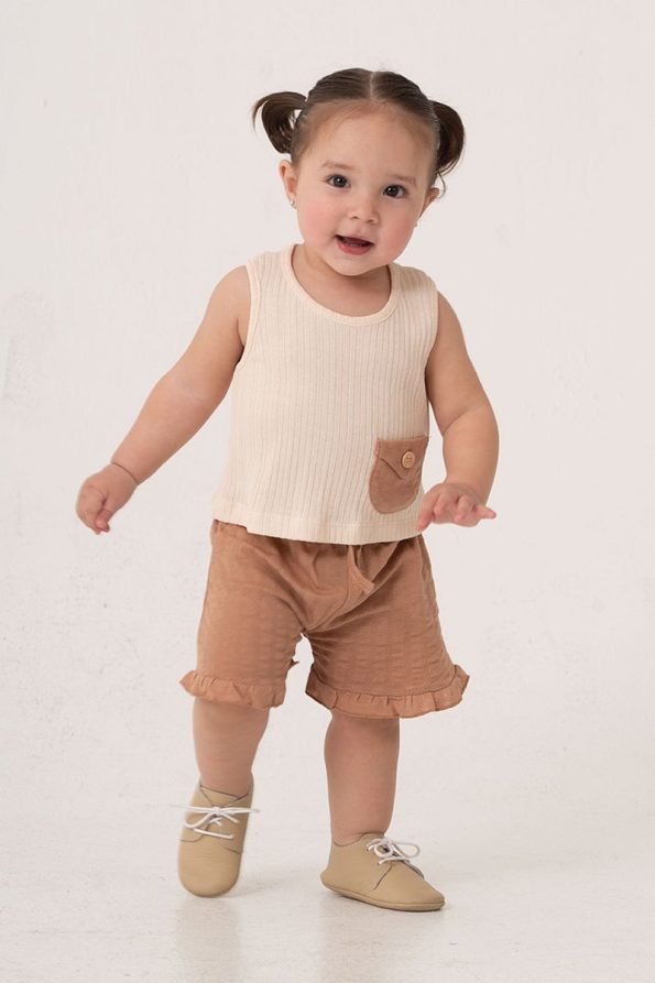 Trendy Brown Cotton Short Set for Babies and Kids