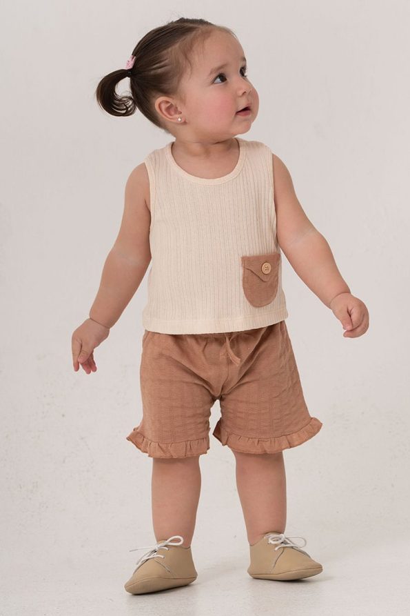 Trendy Brown Cotton Short Set for Babies and Kids