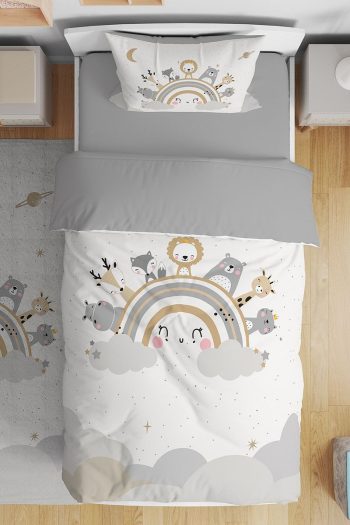 Evpanya Happy Rainbow Safari Themed Single Bed Bedding Set