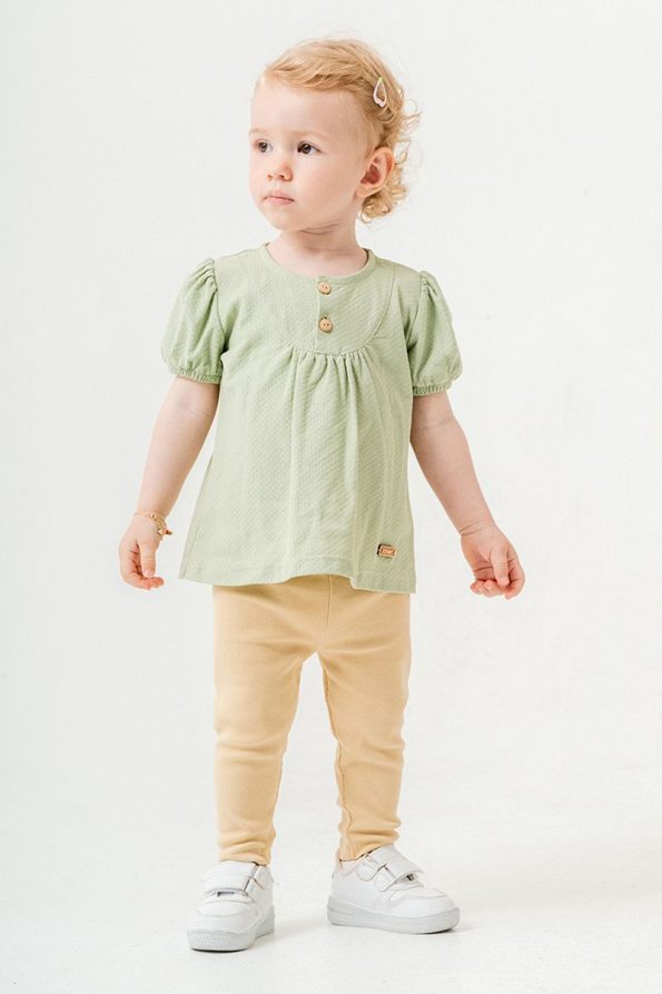 Trendy Green Cotton Leggings Set for Babies and Kids