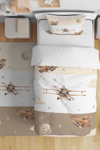 Evpanya Striped Airplane Pattern Twin Baby Bedding Set
