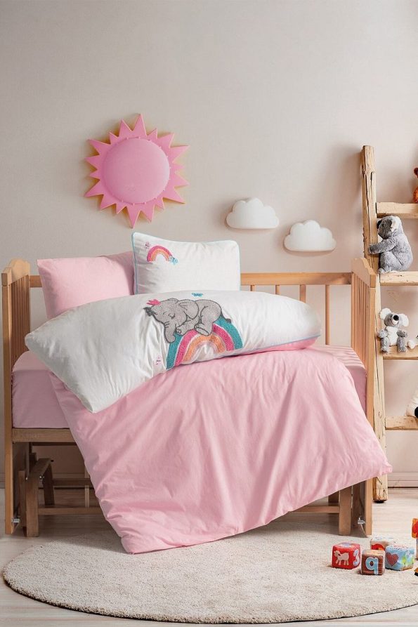 Lucky Pink Embroidered Cotton Baby Bedding Set