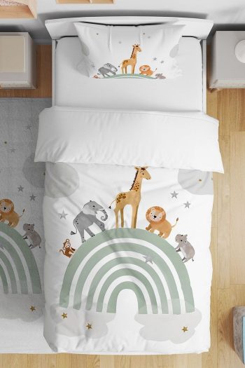 Evpanya Pastel Rainbow Safari Pattern Single Bed Bedding Set