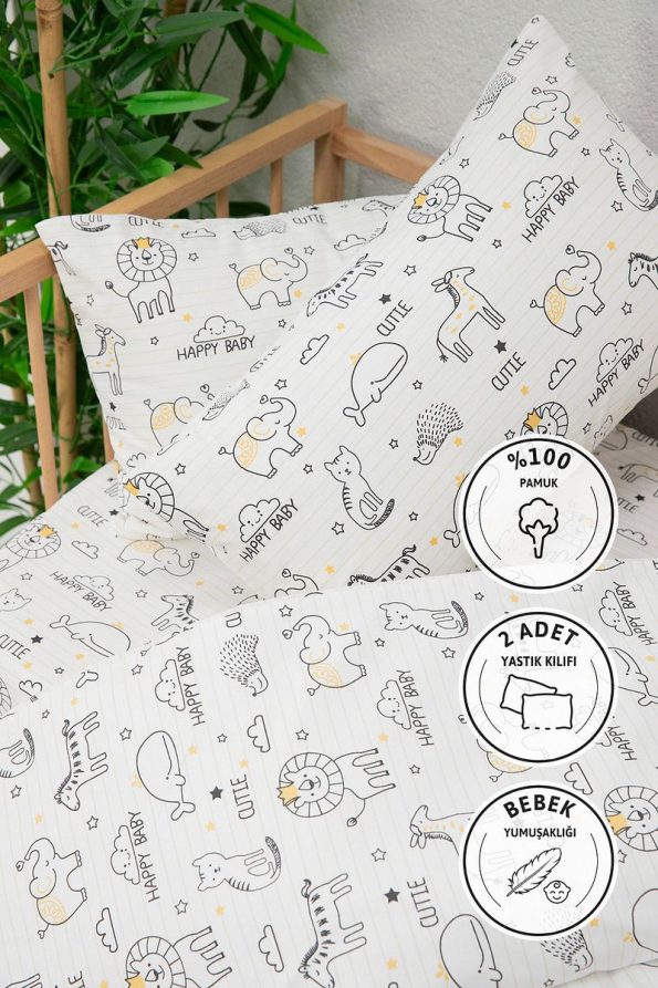 FAVORA Baby 100% Cotton Happy Baby Bedding Set - White