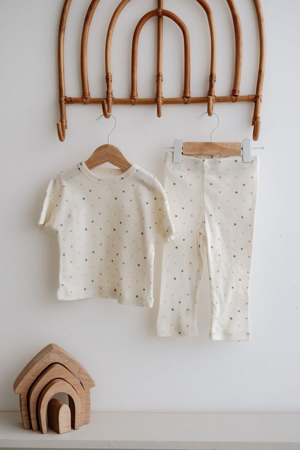 TBA COLLECTION Ribbed Top and Bottom Set | Green Dots