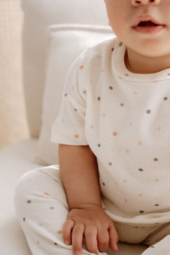 TBA COLLECTION Ribbed Top and Bottom Set | Green Dots