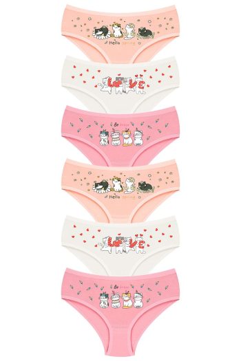 Öts Girls' Cotton Stretch Colorful Printed Briefs Set of 6