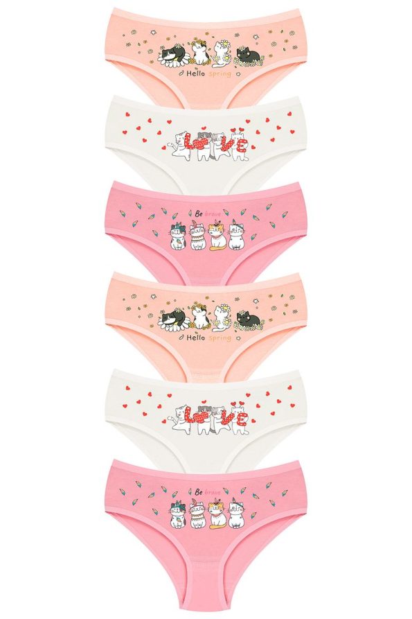 Öts Girls' Cotton Stretch Colorful Printed Briefs Set of 6