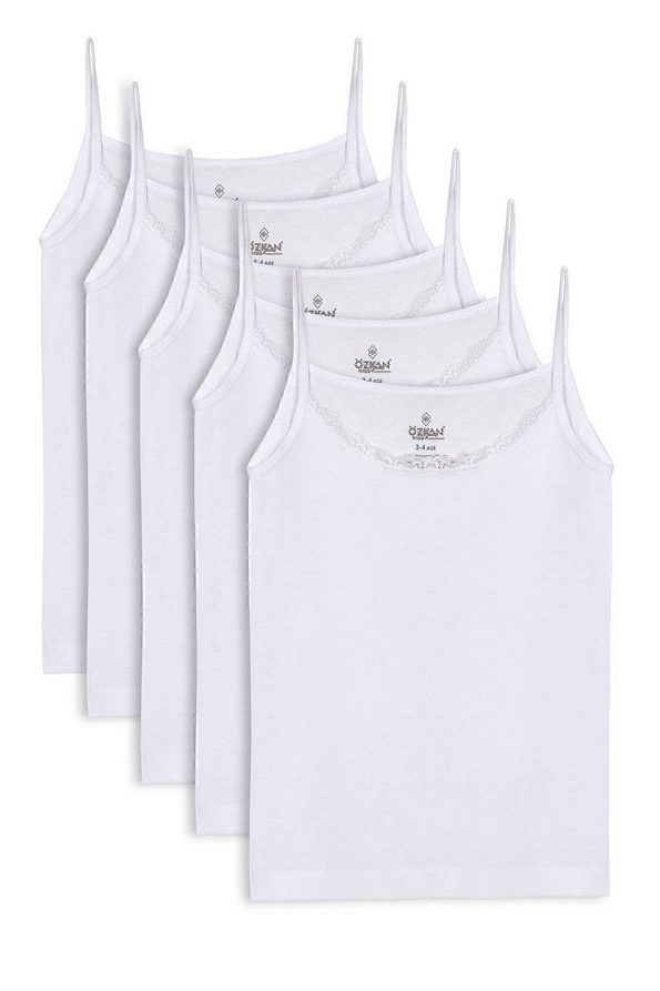 ÖZKAN Cotton Girls' Tank Tops with Lace Straps - 5 Pack