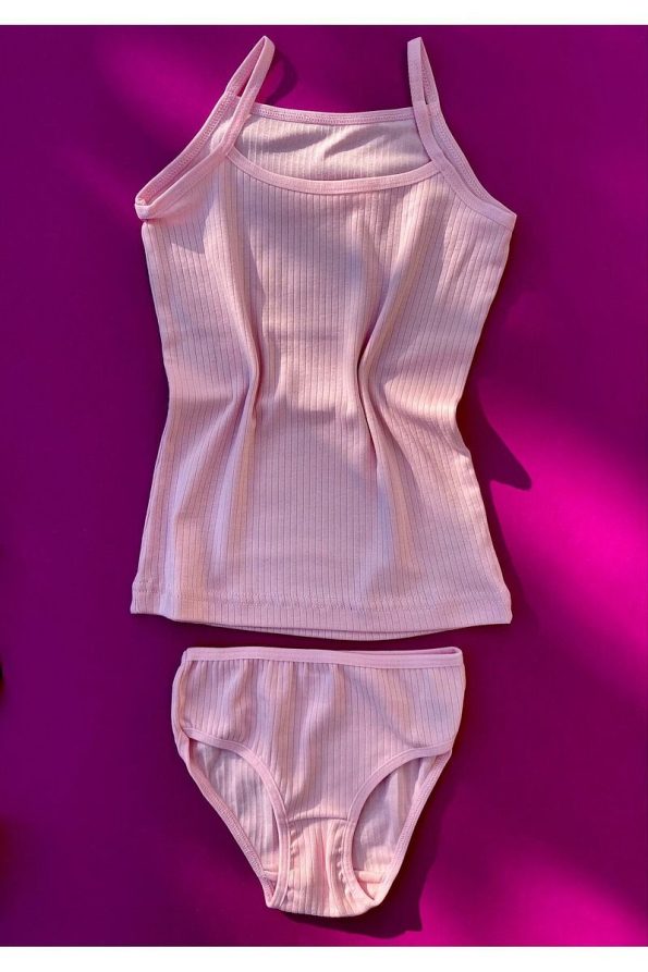 VicTroy Girls' Ribbed Cotton Stretch Tank Top and Panty Set