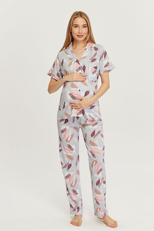 LIKAPA Front Button Maternity Short Sleeve Pajama Set