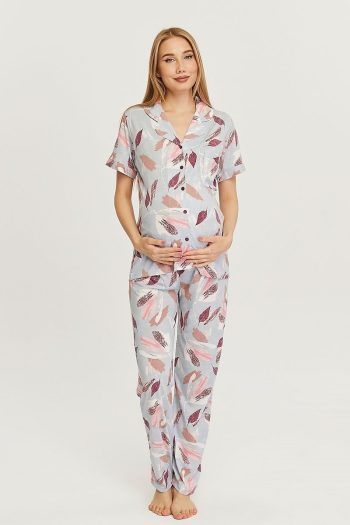 LIKAPA Front Button Maternity Short Sleeve Pajama Set