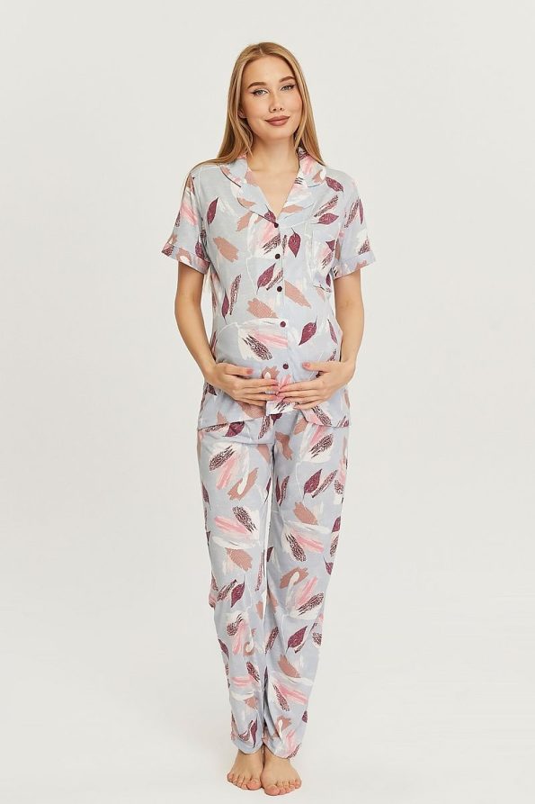 LIKAPA Front Button Maternity Short Sleeve Pajama Set