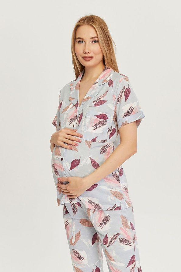 LIKAPA Front Button Maternity Short Sleeve Pajama Set