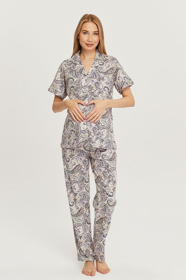LIKAPA Front Button Short Sleeve Maternity Pajama Set