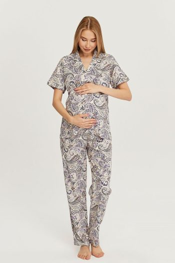 LIKAPA Front Button Short Sleeve Maternity Pajama Set