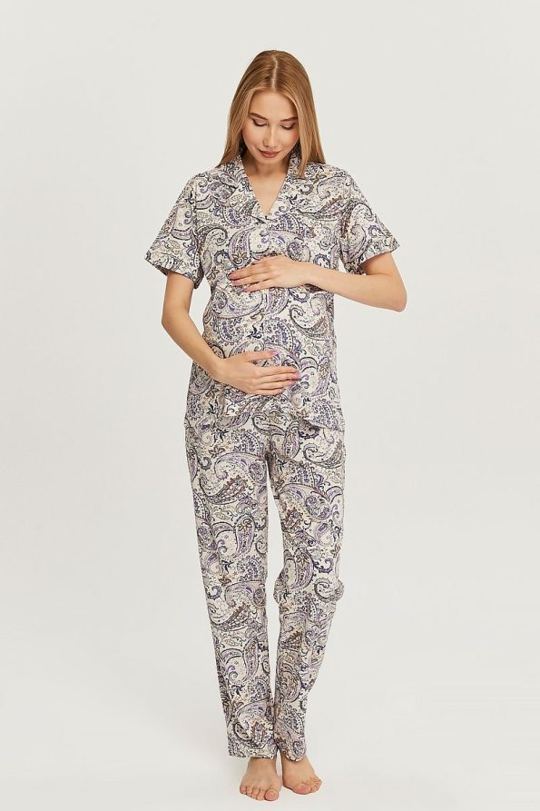 LIKAPA Front Button Short Sleeve Maternity Pajama Set