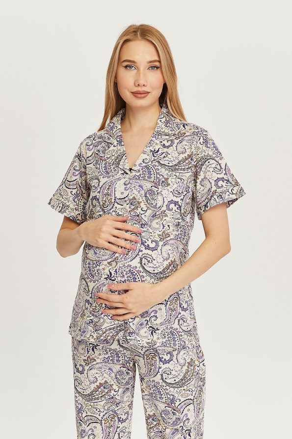 LIKAPA Front Button Short Sleeve Maternity Pajama Set