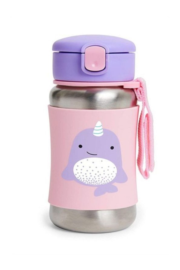 Skip Hop Zoo Narwhal Stainless Steel Water Bottle with Straw