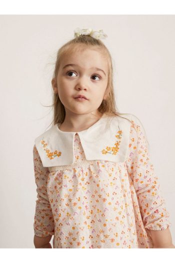 Maya And Luca Bloomy Spring Patterned Long Sleeve Orange Dress