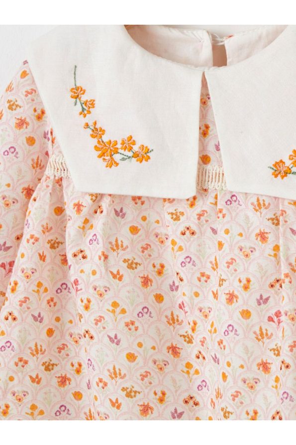 Maya And Luca Bloomy Spring Patterned Long Sleeve Orange Dress