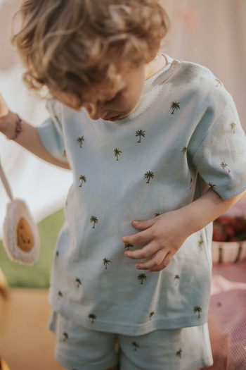 Kirazkids 100% Cotton Palm Pattern Summer Shorts Set