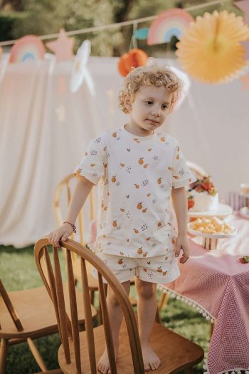 Kirazkids 100% Cotton Orange Patterned Shorts Set for Boys and Girls